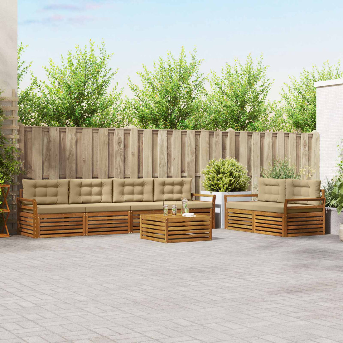 vidaXL Conjunto de sofás de exterior 7 uds. Natural y Beige