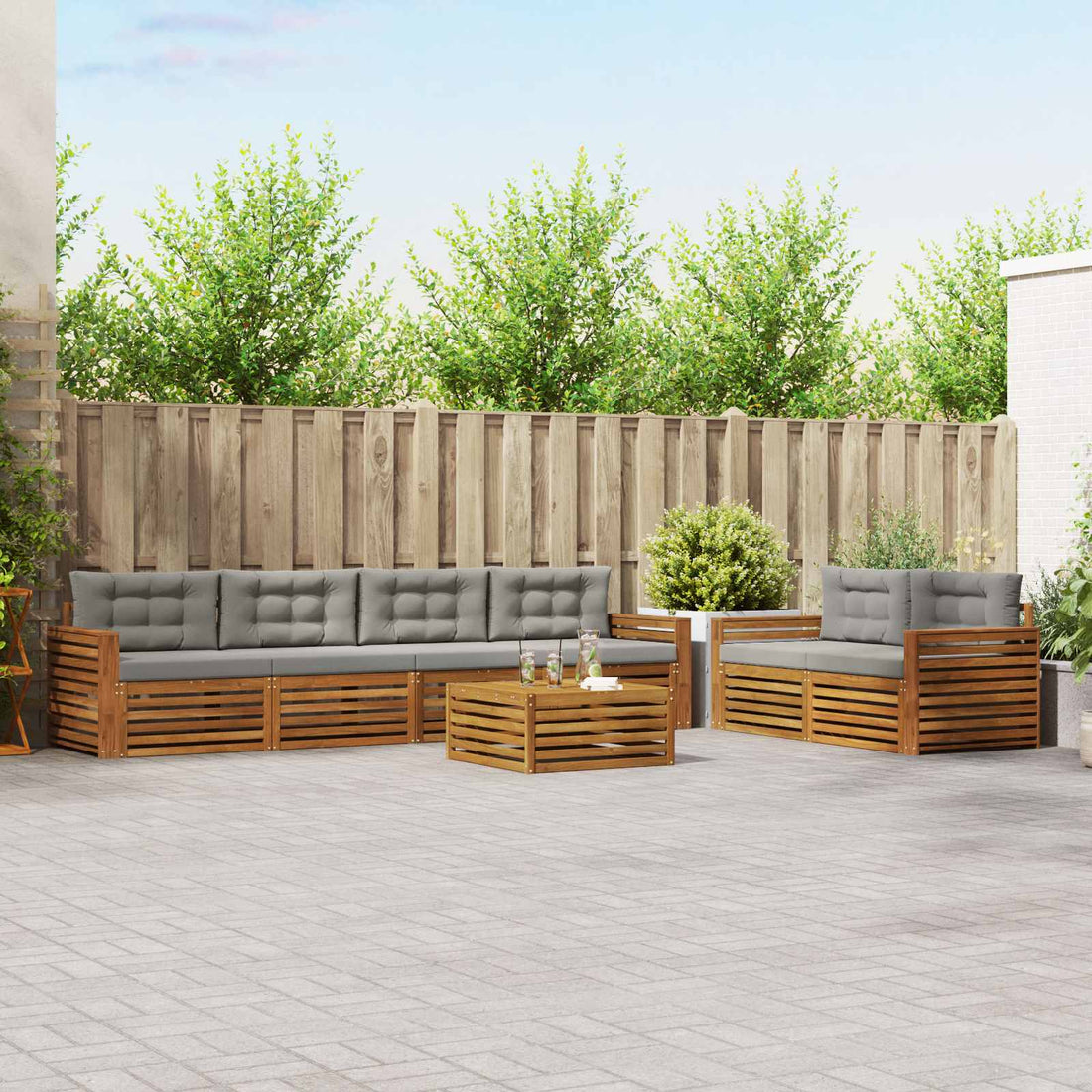 vidaXL Conjunto de sofás de exterior 7 uds. Gris Natural y Claro