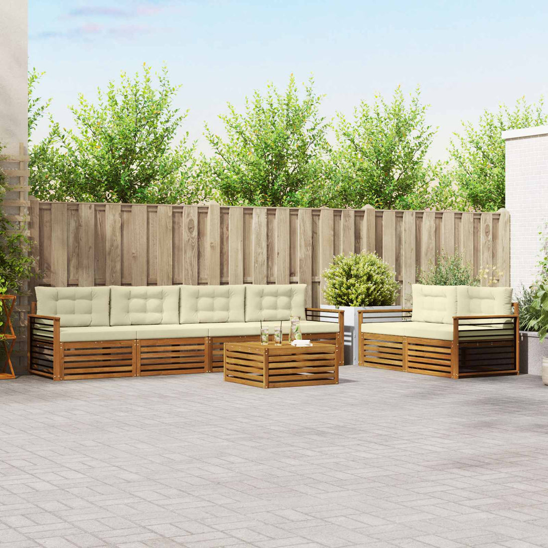 vidaXL Conjunto de sofás de exterior 7 uds. Natural y Crema
