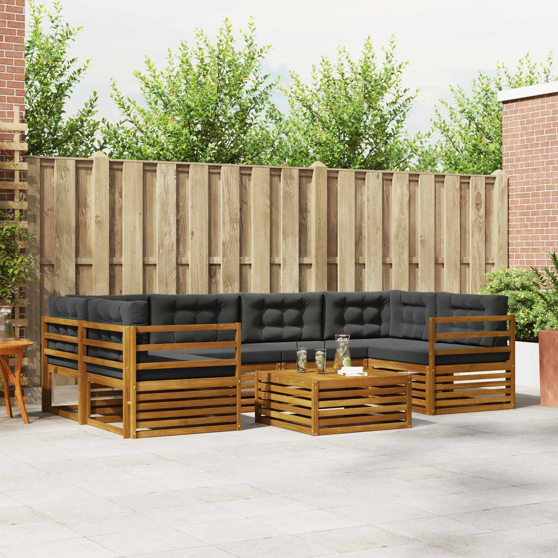vidaXL Conjunto de sofás de exterior 7 uds. Natural y Antracita