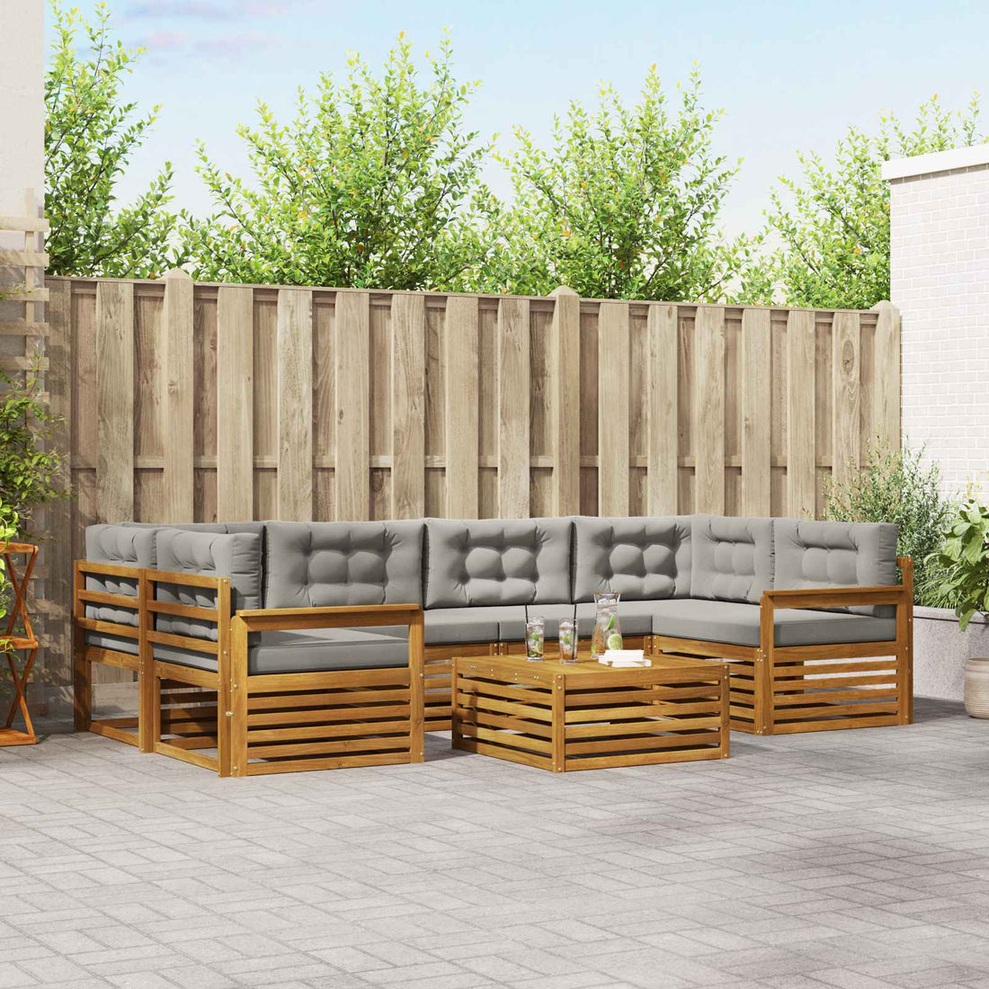 vidaXL Conjunto de sofás de exterior 7 uds. Gris Natural y Claro