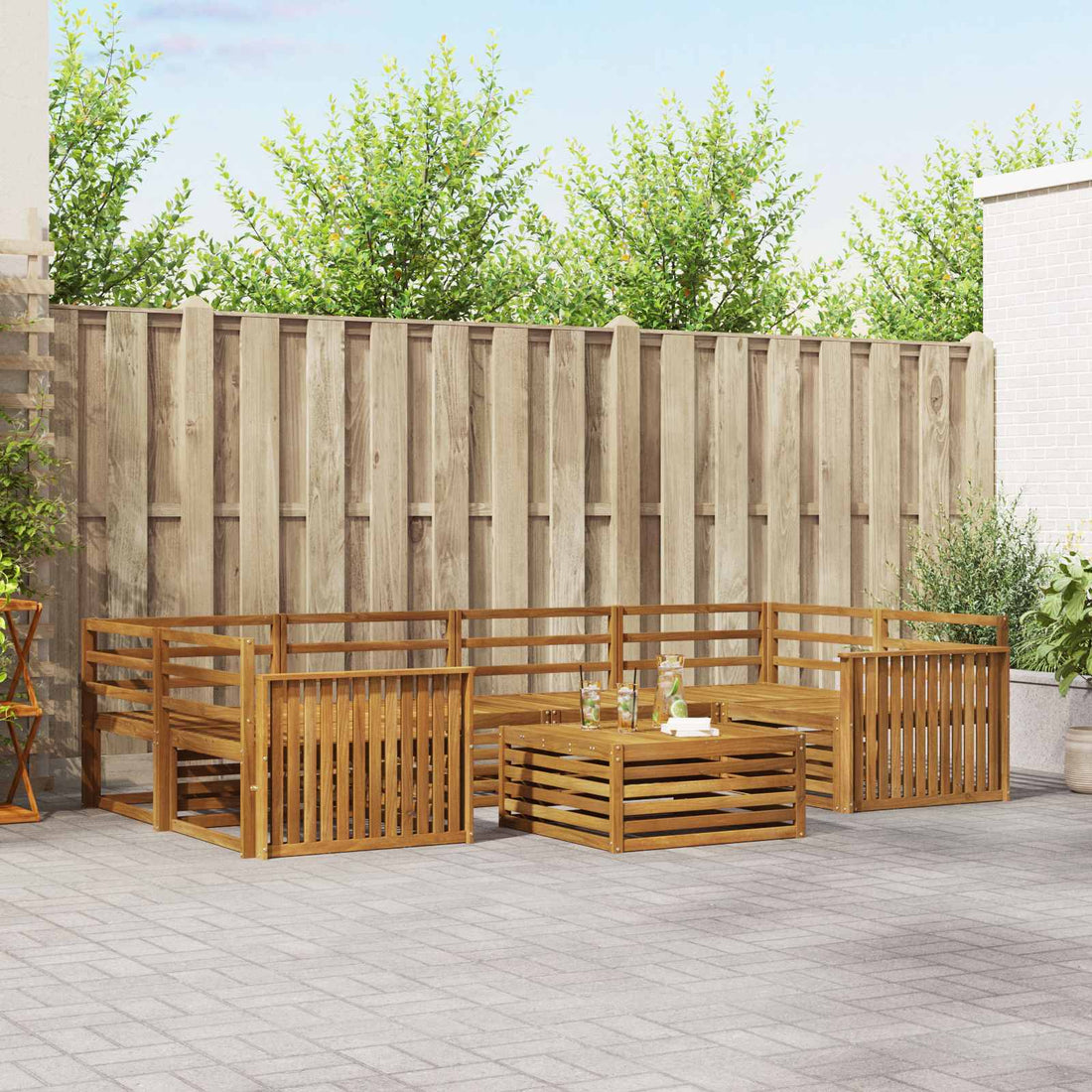 vidaXL Conjunto de sofás de exterior 7 uds. Natural