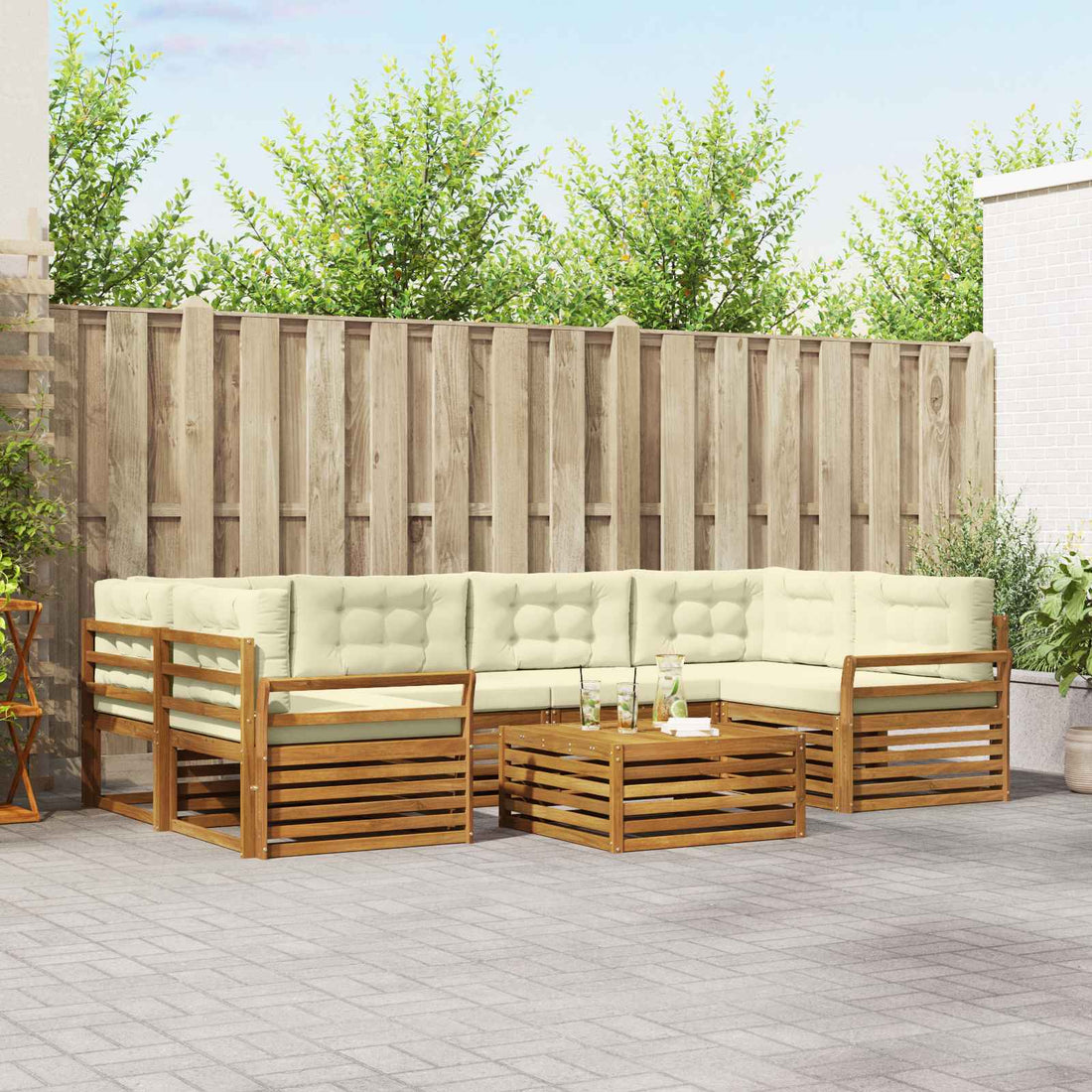 vidaXL Conjunto de sofás de exterior 7 uds. Natural y Crema