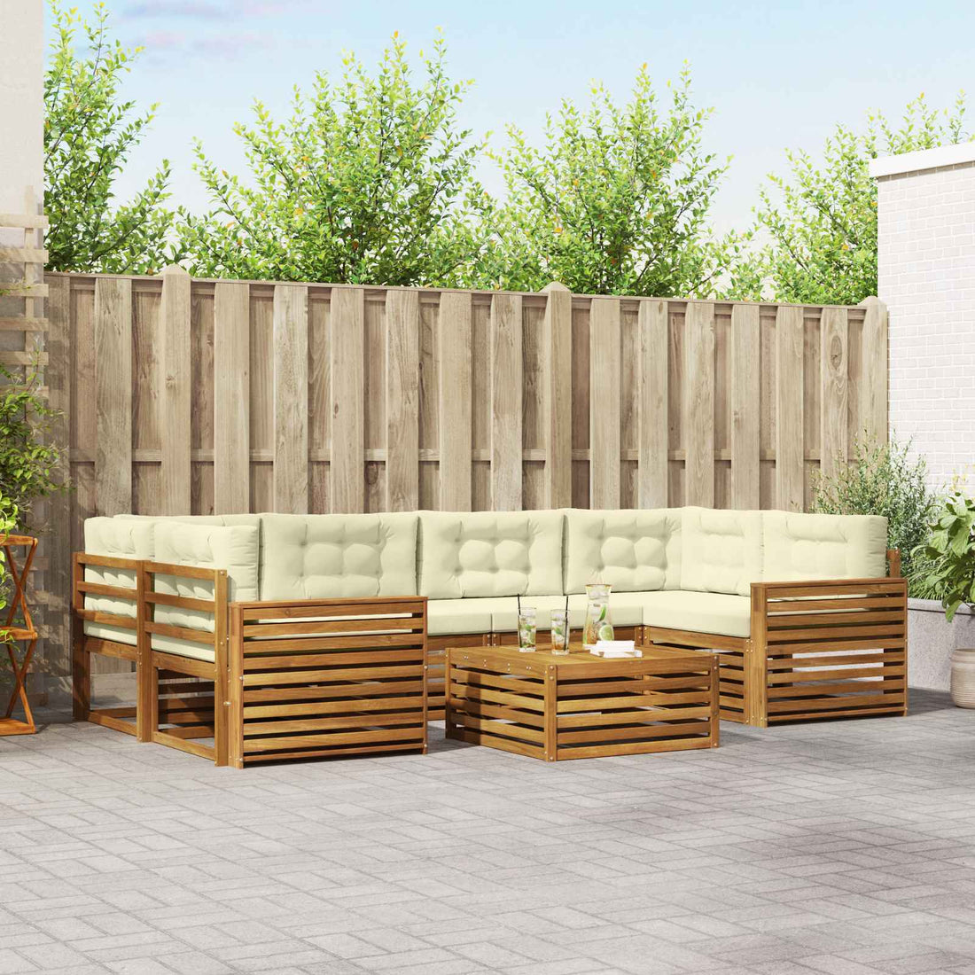 vidaXL Conjunto de sofás de exterior 7 uds. Natural y Crema