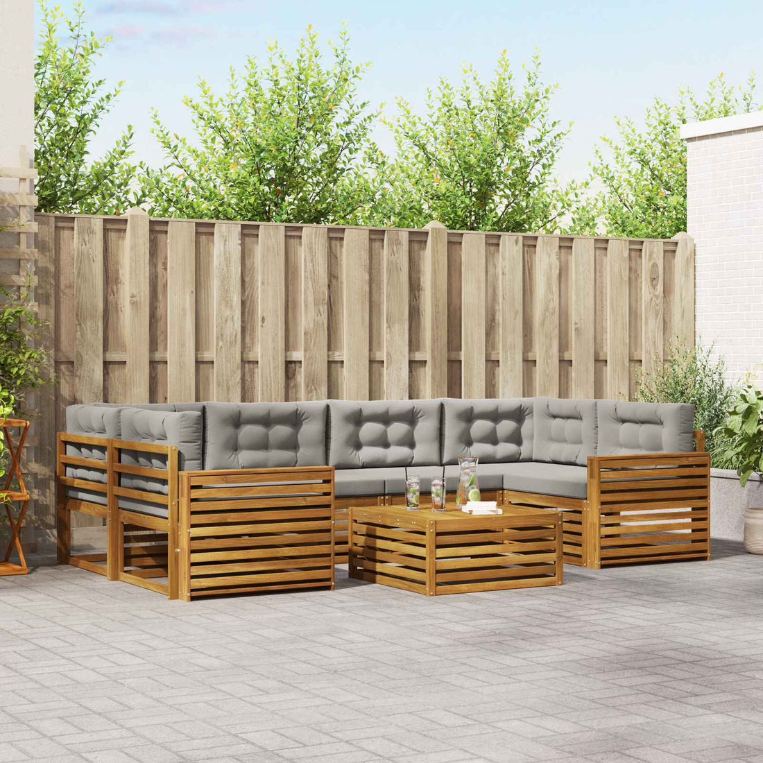 vidaXL Conjunto de sofás de exterior 7 uds. Gris Natural y Claro