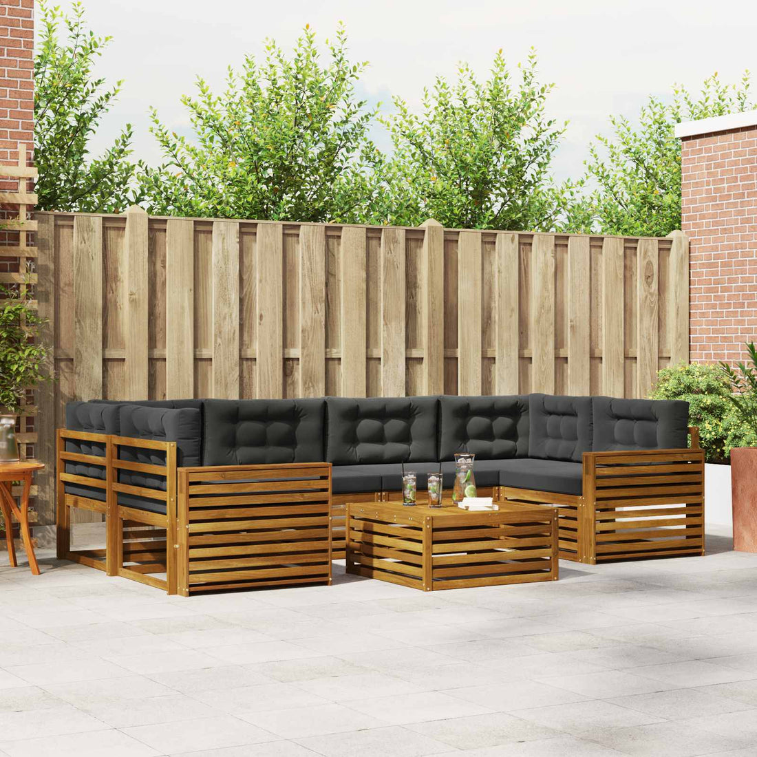 vidaXL Conjunto de sofás de exterior 7 uds. Natural y Antracita
