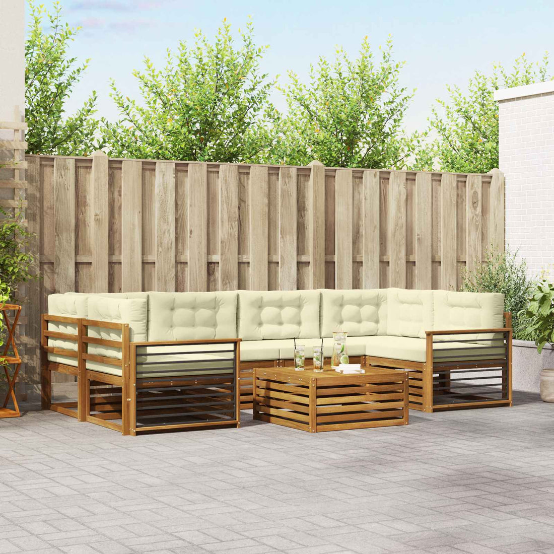 vidaXL Conjunto de sofás de exterior 7 uds. Natural y Crema
