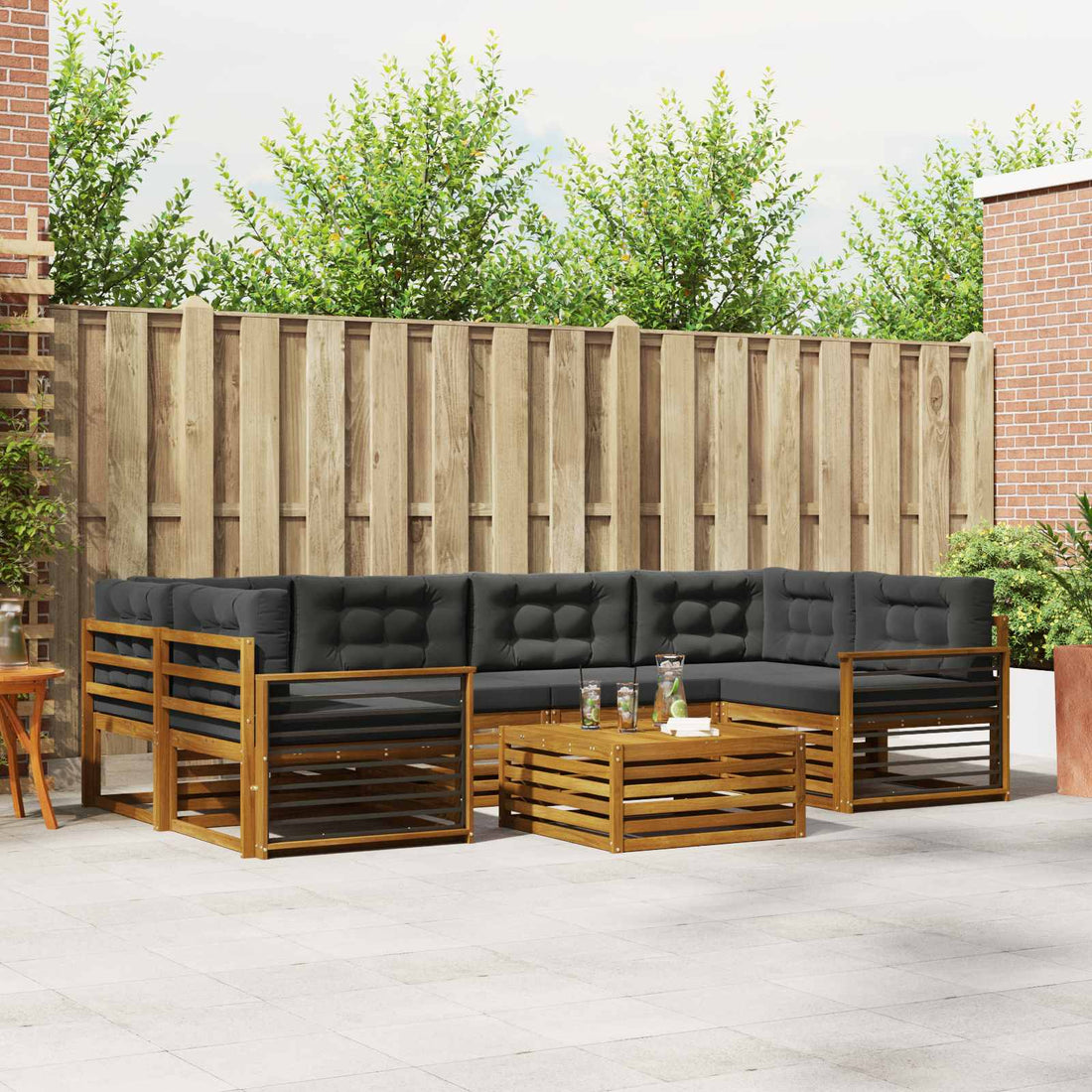 vidaXL Conjunto de sofás de exterior 7 uds. Natural y Antracita