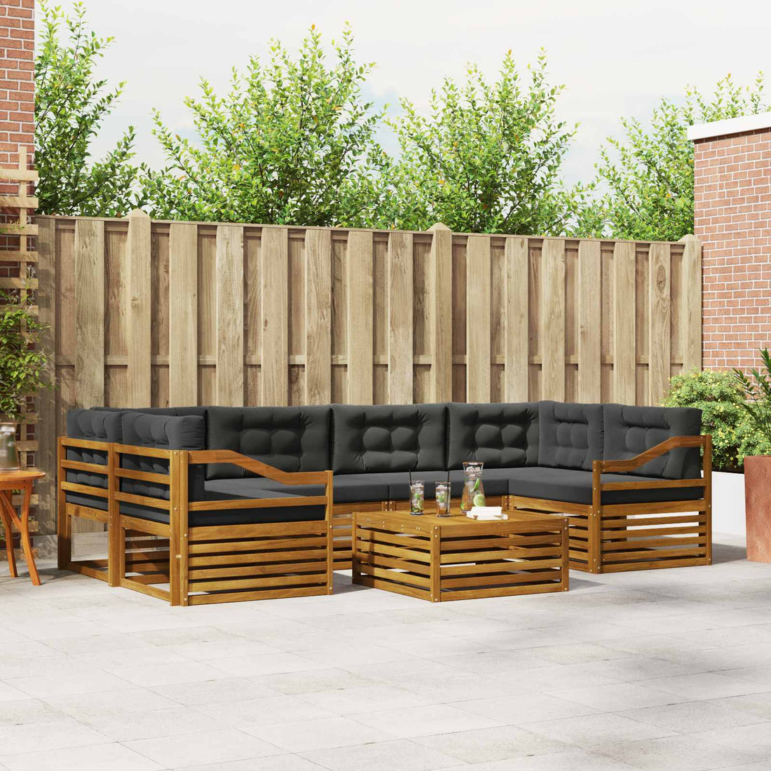 vidaXL Conjunto de sofás de exterior 7 uds. Natural y Antracita