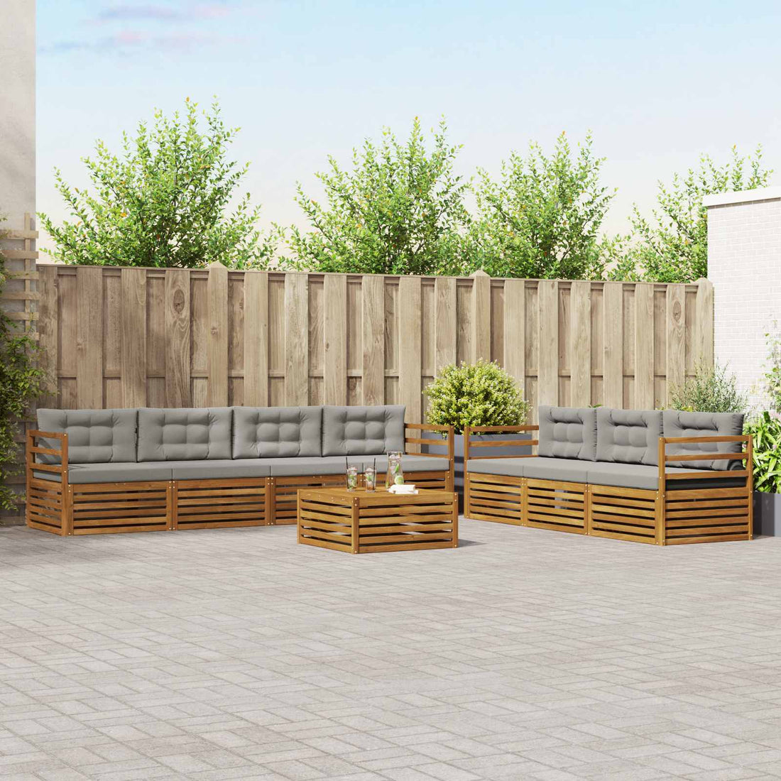 vidaXL Conjunto de sofás de exterior 8 uds. Gris Natural y Claro