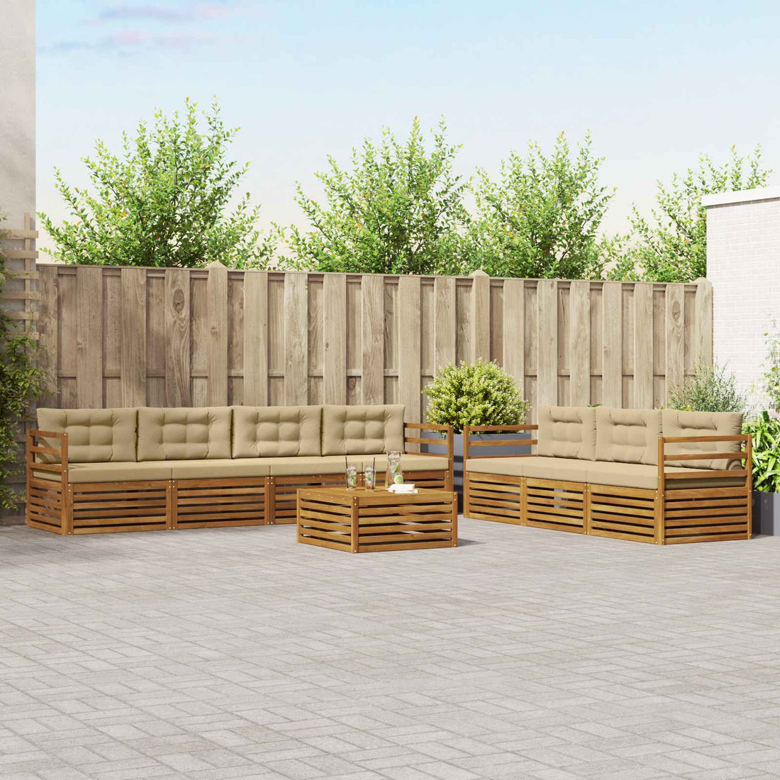 vidaXL Conjunto de sofás de exterior 8 uds. Natural y Beige