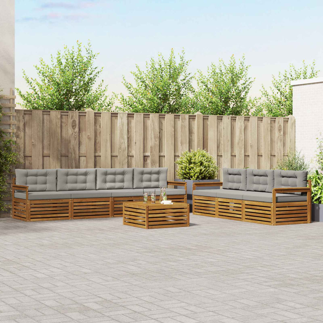 vidaXL Conjunto de sofás de exterior 8 uds. Gris Natural y Claro