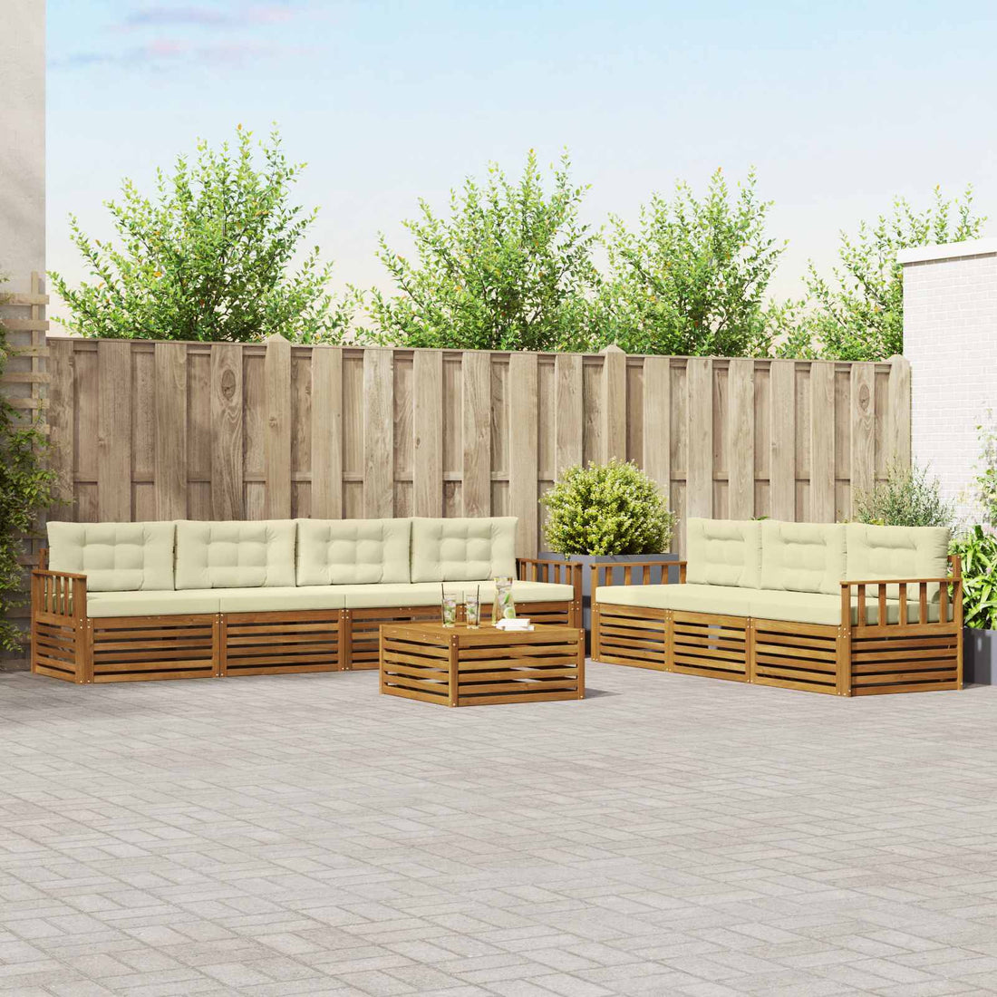vidaXL Conjunto de sofás de exterior 8 uds. Natural y Crema