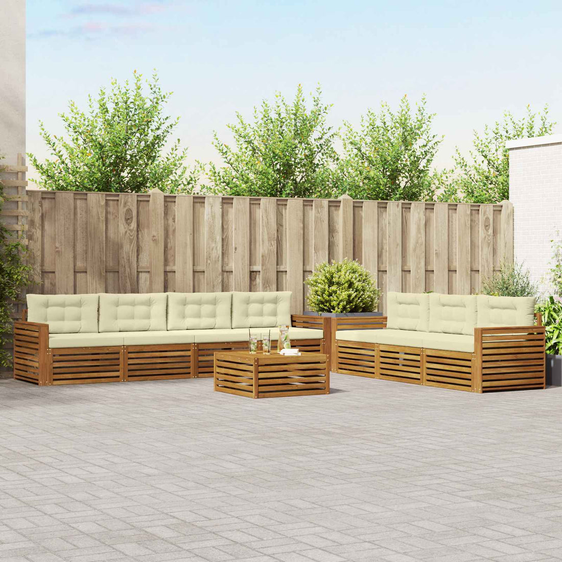 vidaXL Conjunto de sofás de exterior 8 uds. Natural y Crema