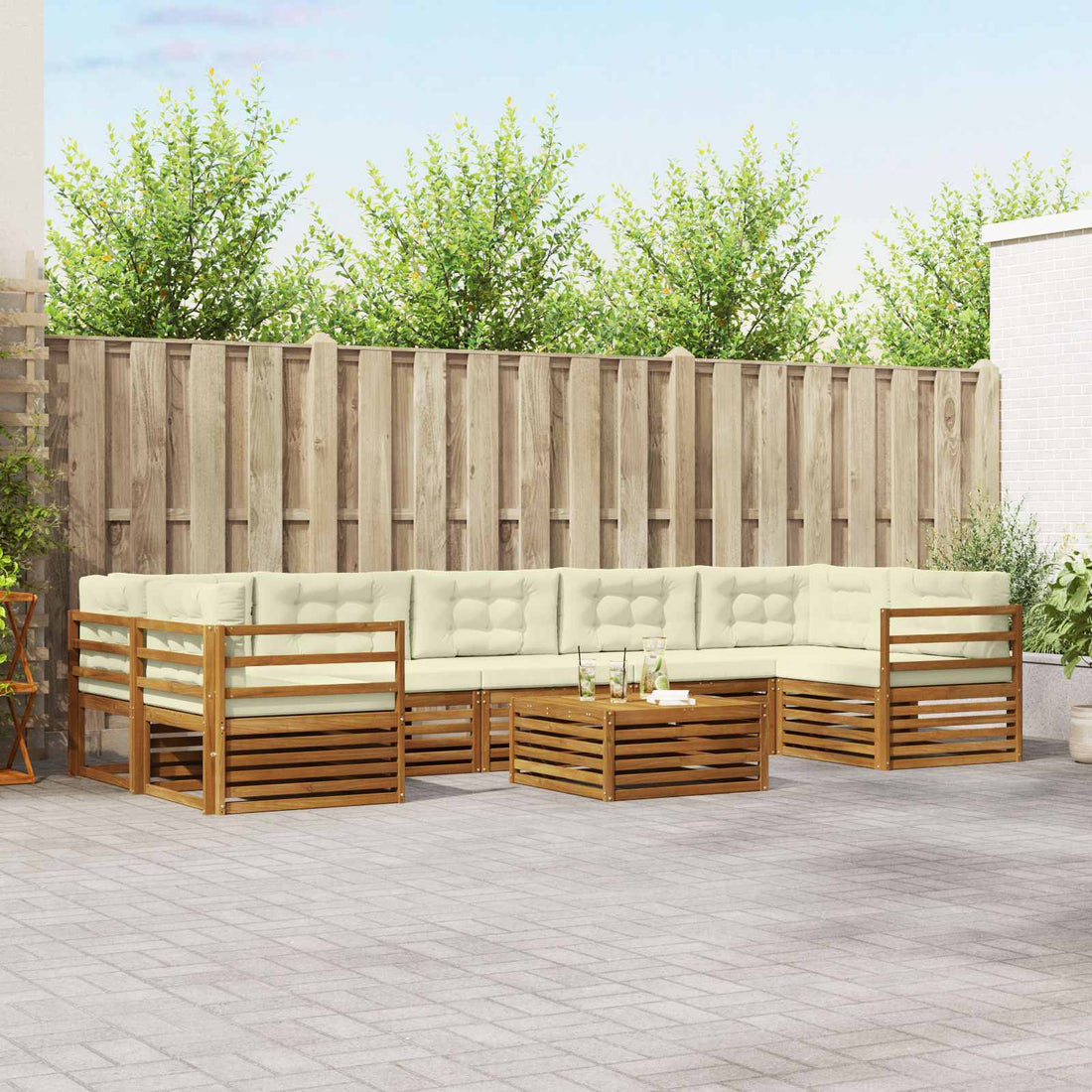 vidaXL Conjunto de sofás de exterior 8 uds. Natural y Crema
