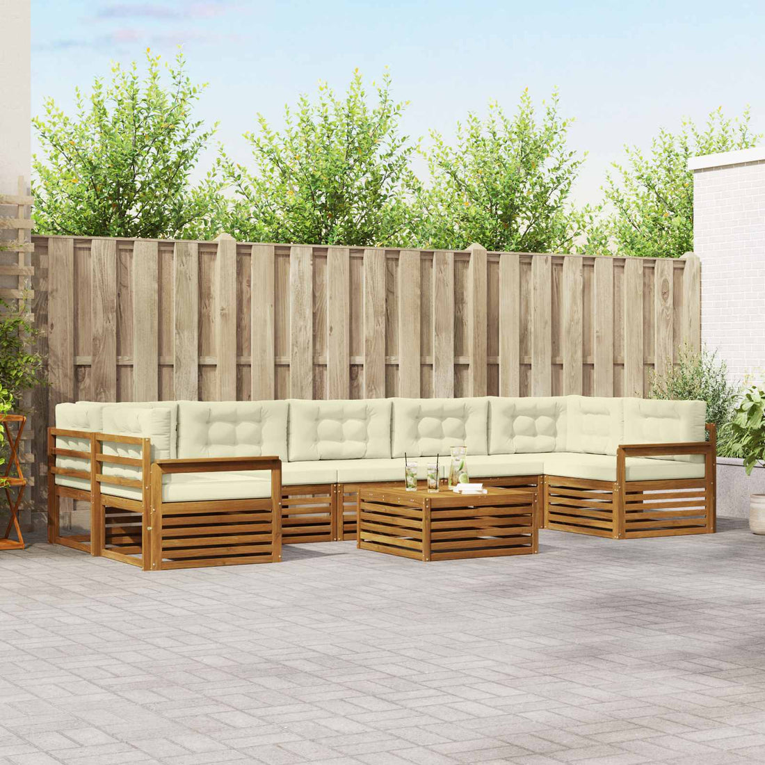 vidaXL Conjunto de sofás de exterior 8 uds. Natural y Crema
