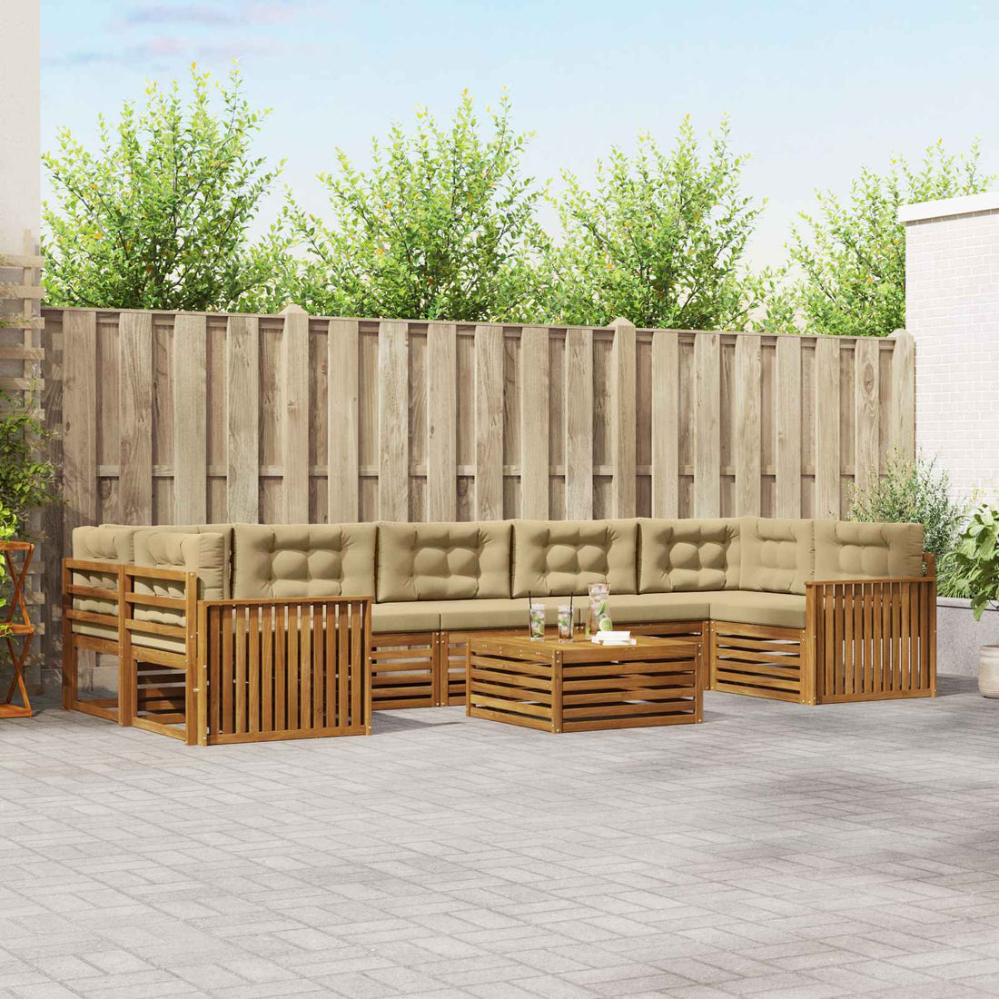 vidaXL Conjunto de sofás de exterior 8 uds. Natural y Beige