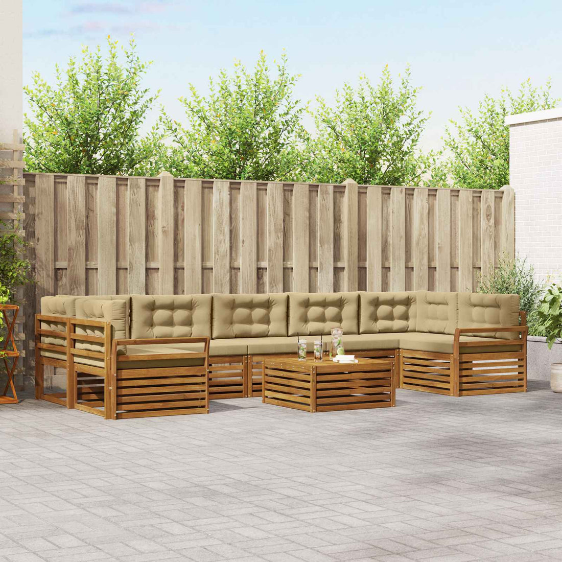 vidaXL Conjunto de sofás de exterior 8 uds. Natural y Beige
