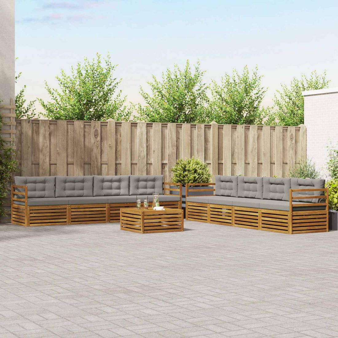 vidaXL Conjunto de sofás de exterior 9 uds. Gris Natural y Claro