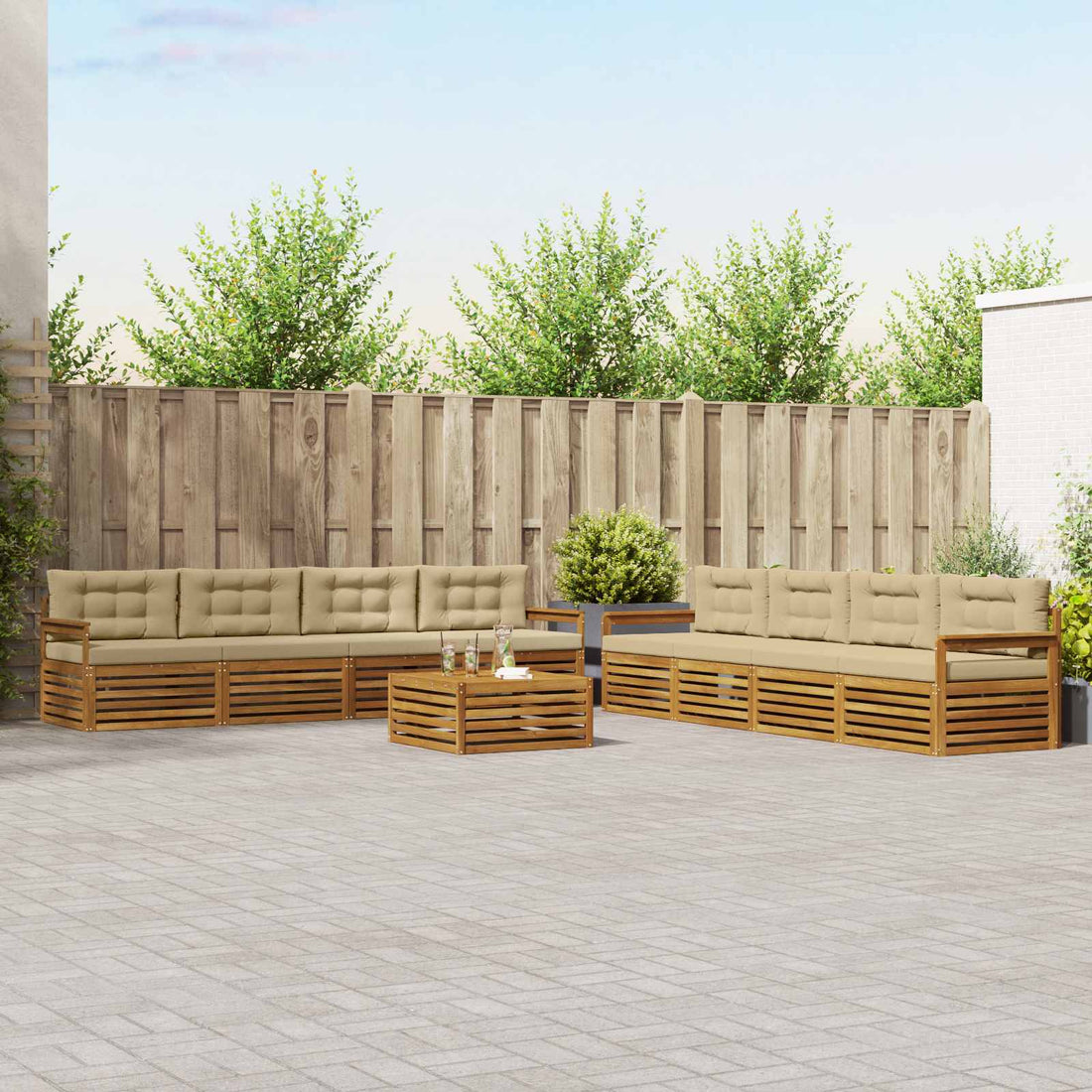 vidaXL Conjunto de sofás de exterior 9 uds. Natural y Beige