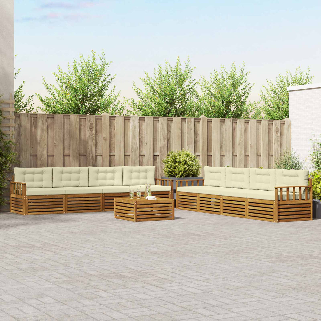 vidaXL Conjunto de sofás de exterior 9 uds. Natural y Crema