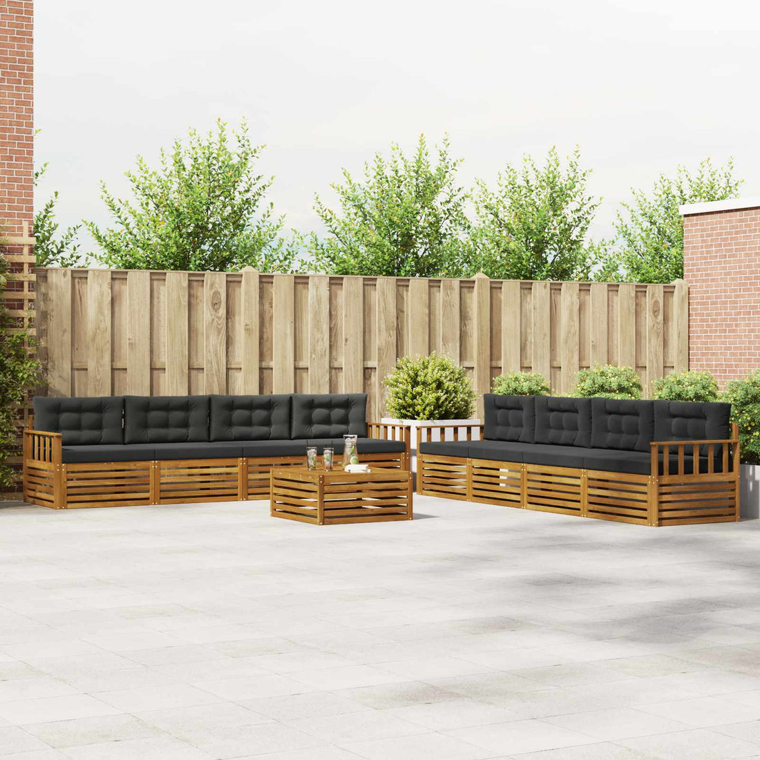 vidaXL Conjunto de sofás de exterior 9 uds. Natural y Antracita