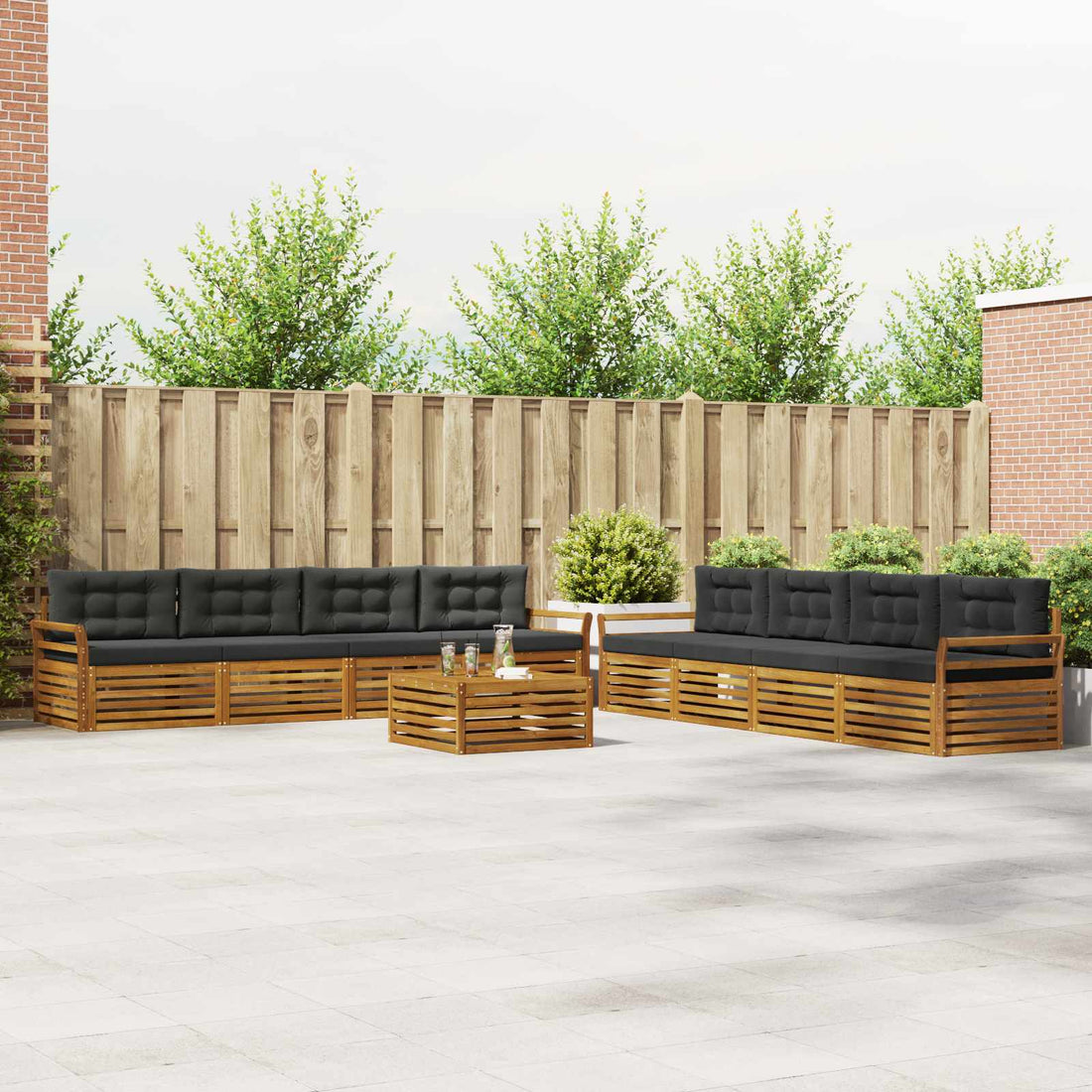 vidaXL Conjunto de sofás de exterior 9 uds. Natural y Antracita