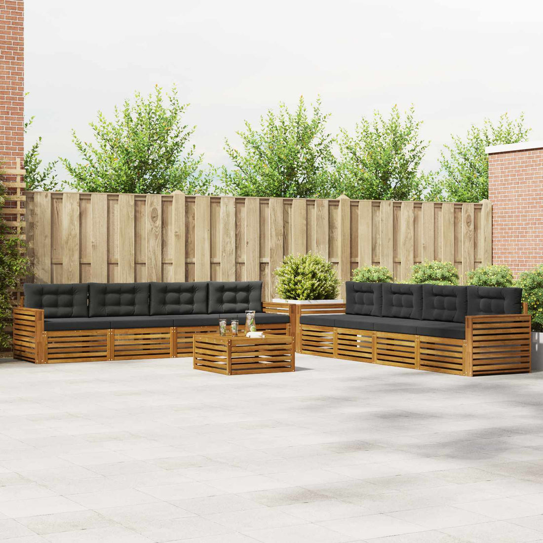 vidaXL Conjunto de sofás de exterior 9 uds. Natural y Antracita