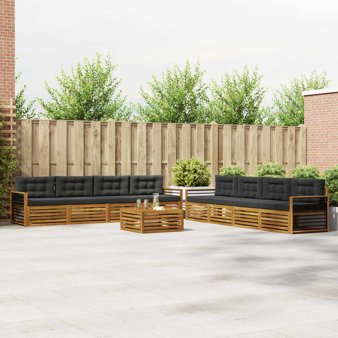 vidaXL Conjunto de sofás de exterior 9 uds. Natural y Antracita