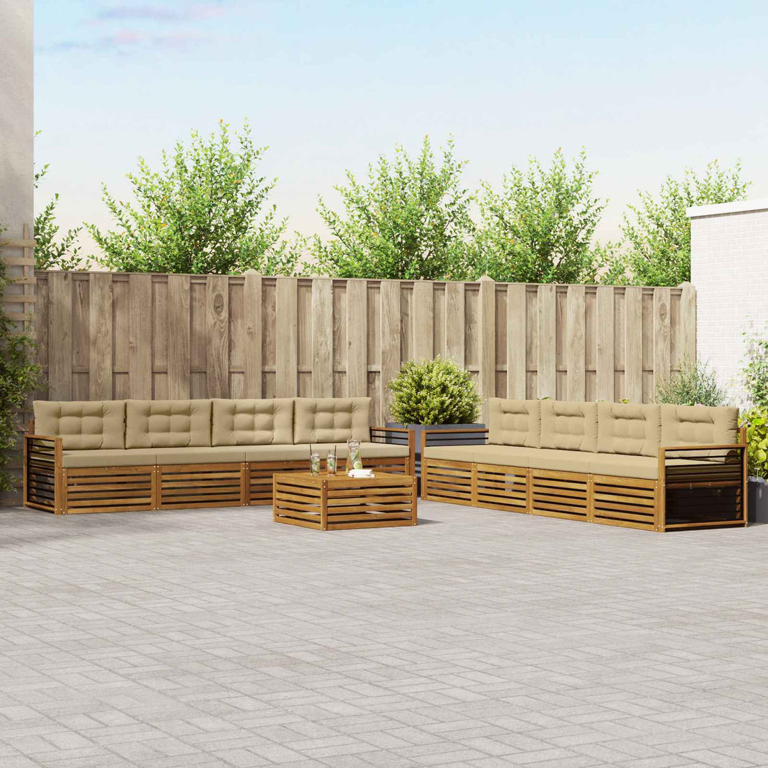 vidaXL Conjunto de sofás de exterior 9 uds. Natural y Beige