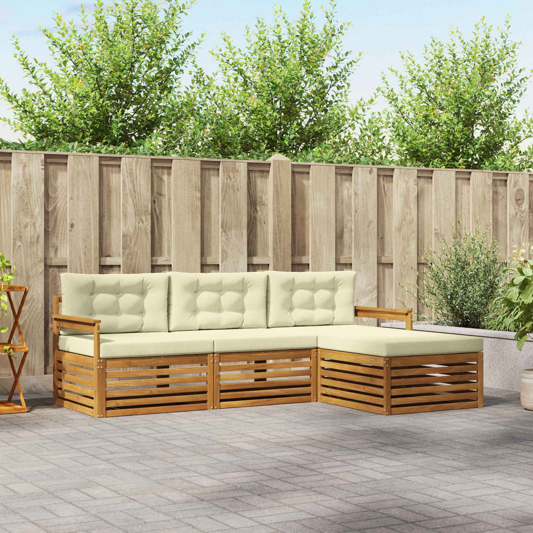 vidaXL Conjunto de sofás de exterior 4 uds. Natural y Crema