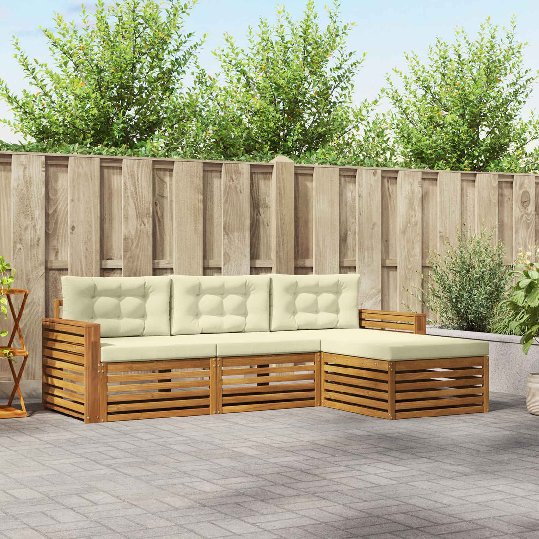 vidaXL Conjunto de sofás de exterior 4 uds. Natural y Crema