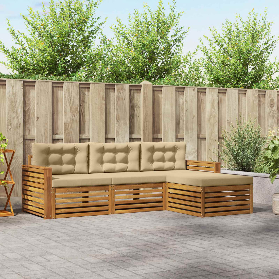 vidaXL Conjunto de sofás de exterior 4 uds. Natural y Beige