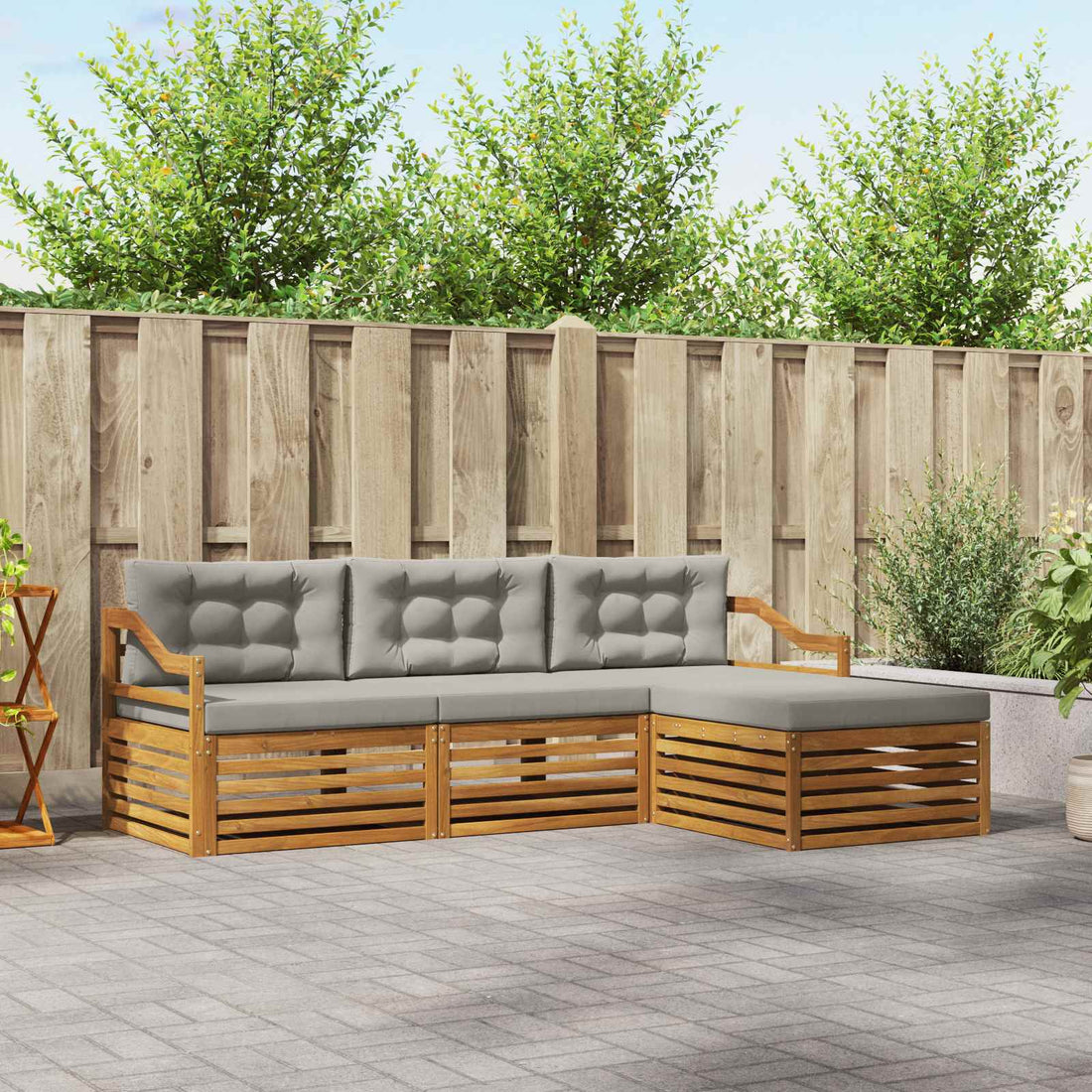 vidaXL Conjunto de sofás de exterior 4 uds. Gris Natural y Claro