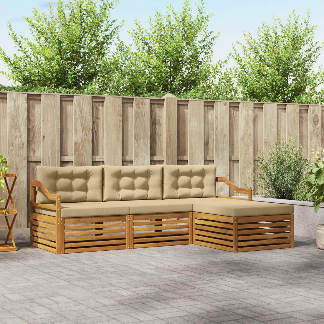 vidaXL Conjunto de sofás de exterior 4 uds. Natural y Beige