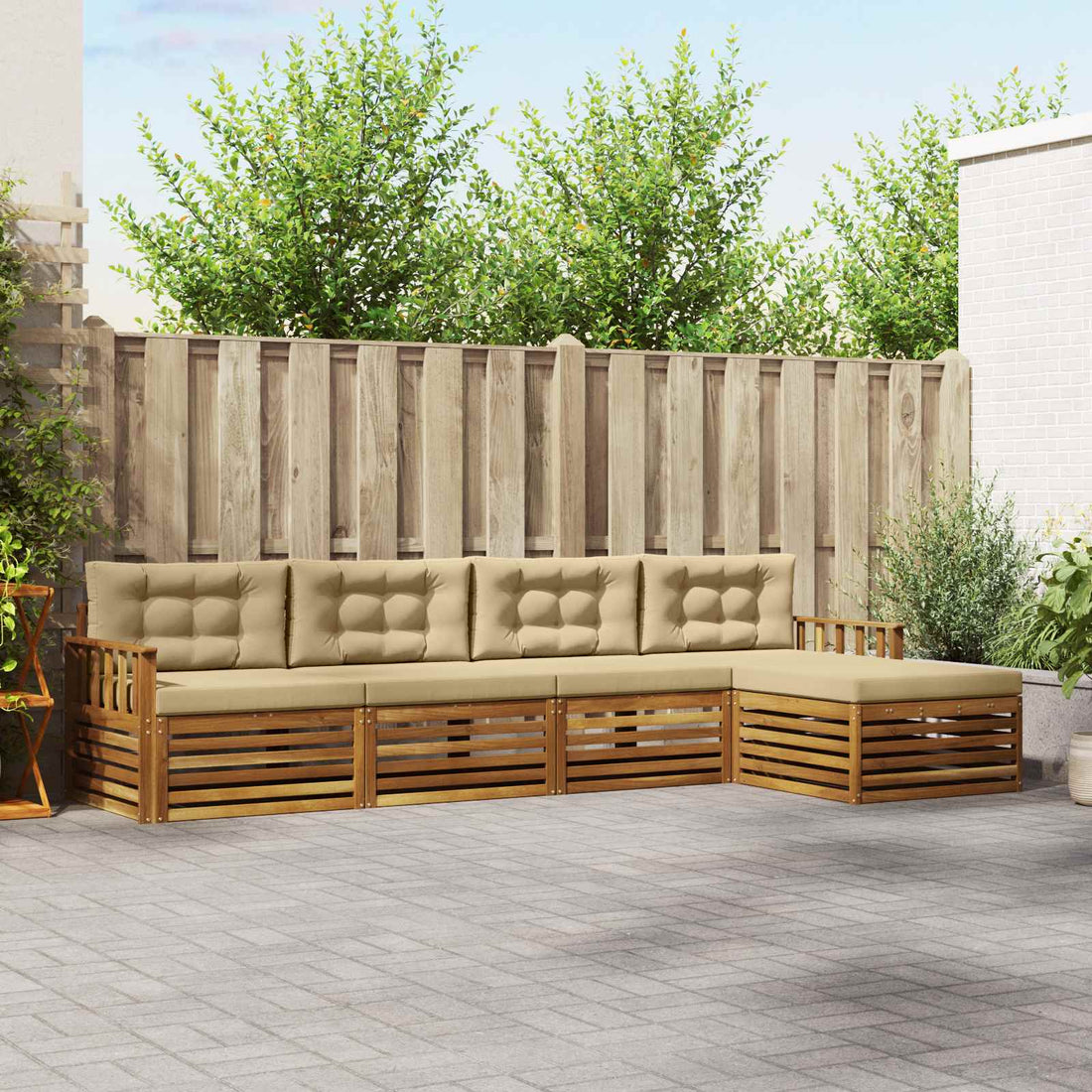 vidaXL Conjunto de sofás de exterior 5 uds. Natural y Beige