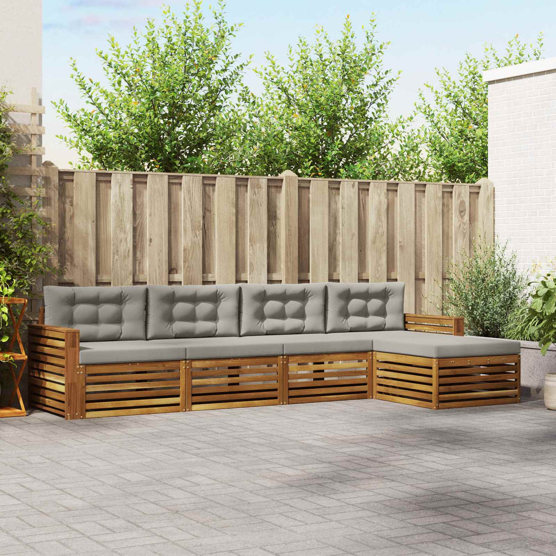 vidaXL Conjunto de sofás de exterior 5 uds. Gris Natural y Claro