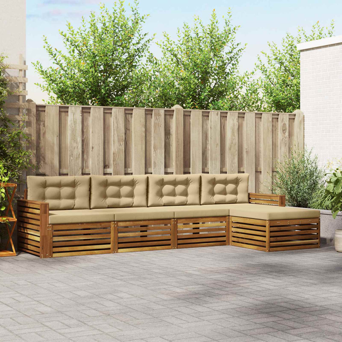 vidaXL Conjunto de sofás de exterior 5 uds. Natural y Beige