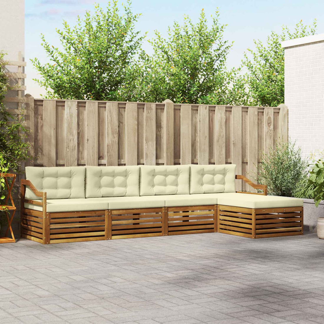 vidaXL Conjunto de sofás de exterior 5 uds. Natural y Crema