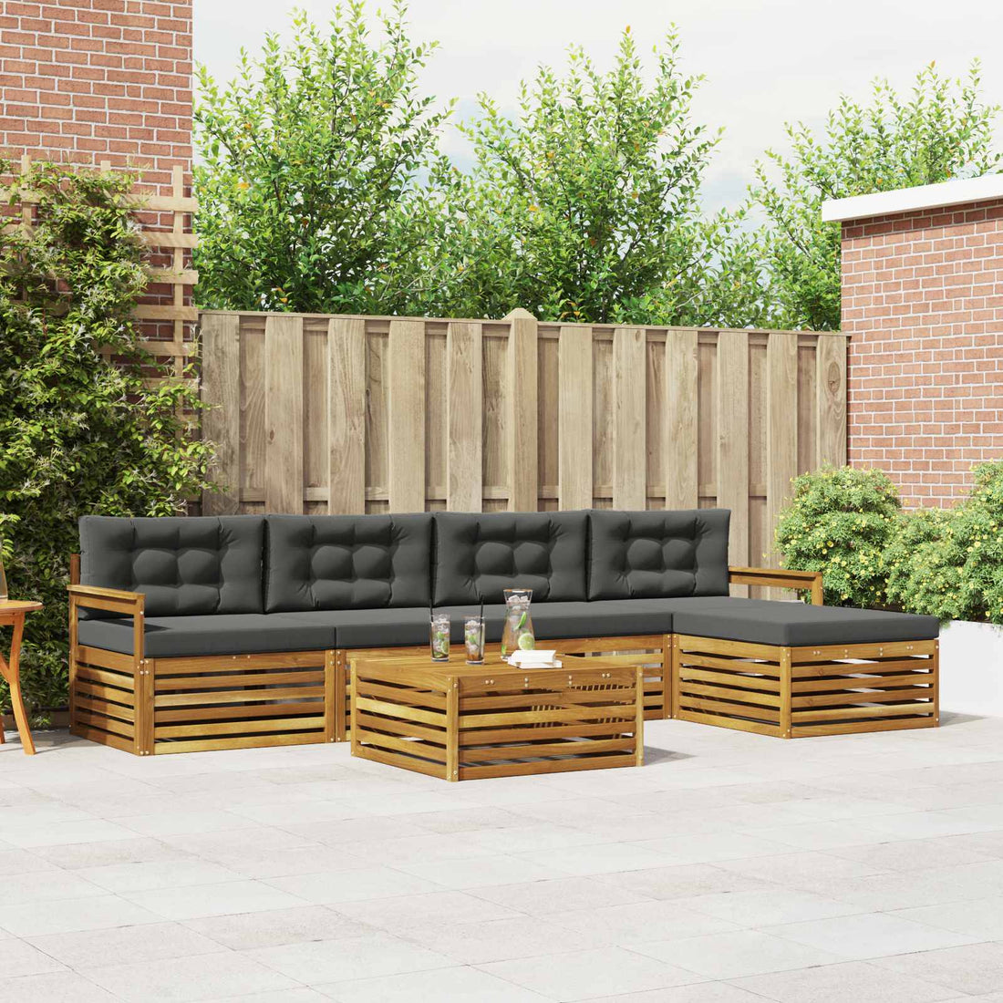 vidaXL Conjunto de sofás de exterior 6 uds. Natural y Antracita