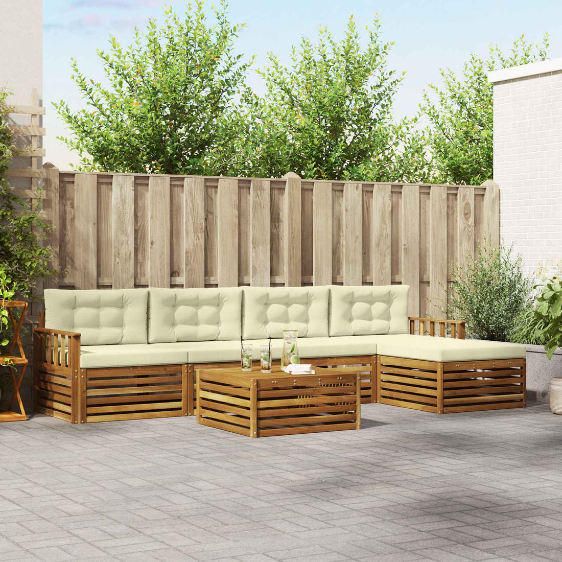 vidaXL Conjunto de sofás de exterior 6 uds. Natural y Crema