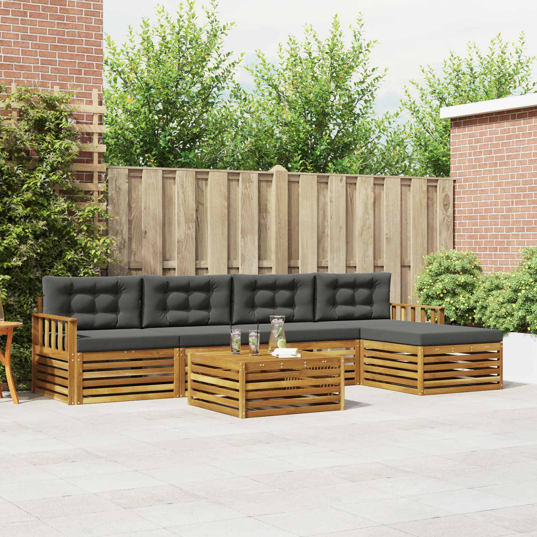 vidaXL Conjunto de sofás de exterior 6 uds. Natural y Antracita