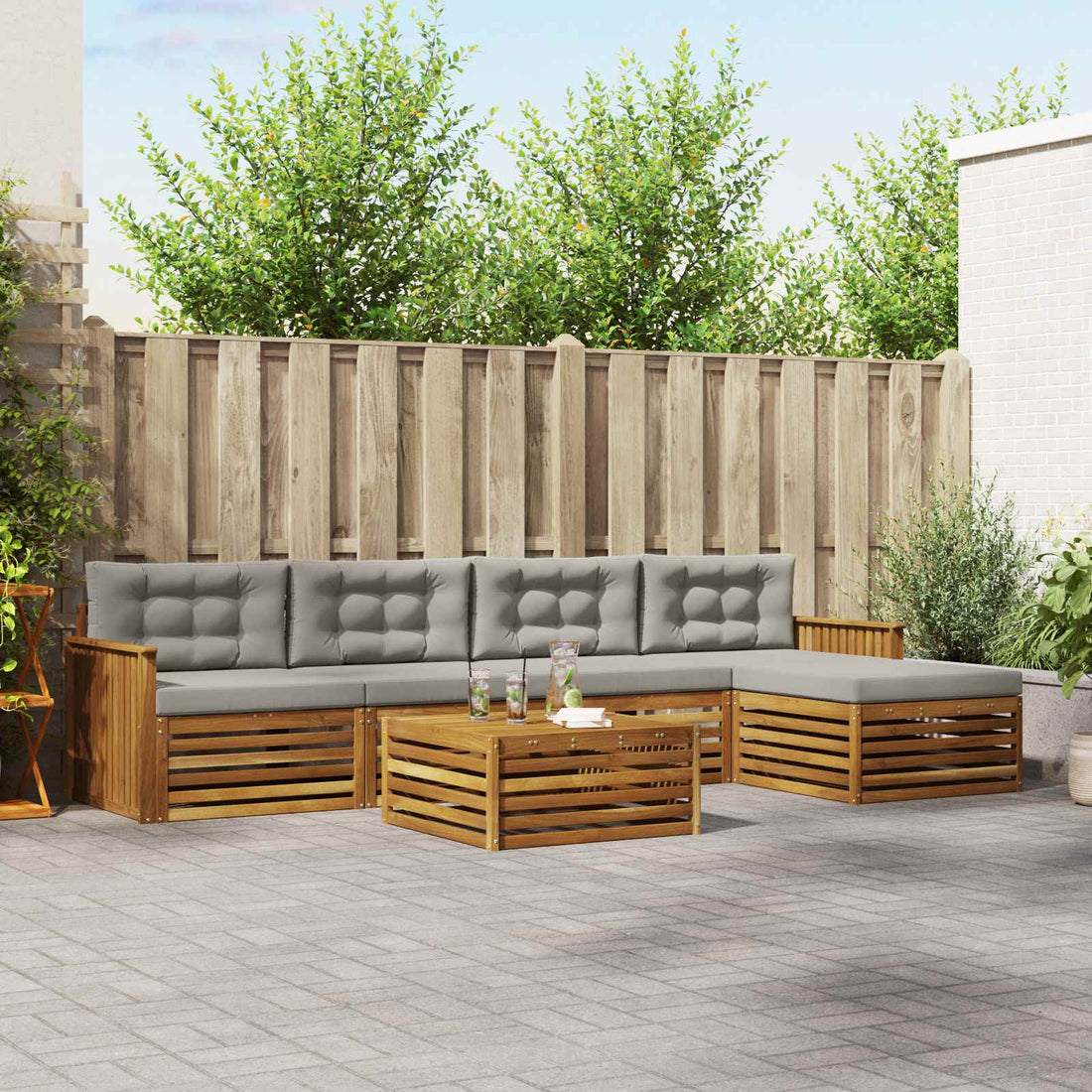 vidaXL Conjunto de sofás de exterior 6 uds. Gris Natural y Claro