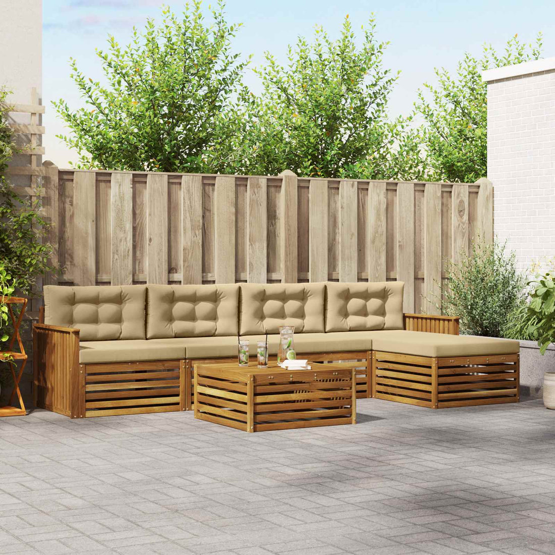 vidaXL Conjunto de sofás de exterior 6 uds. Natural y Beige