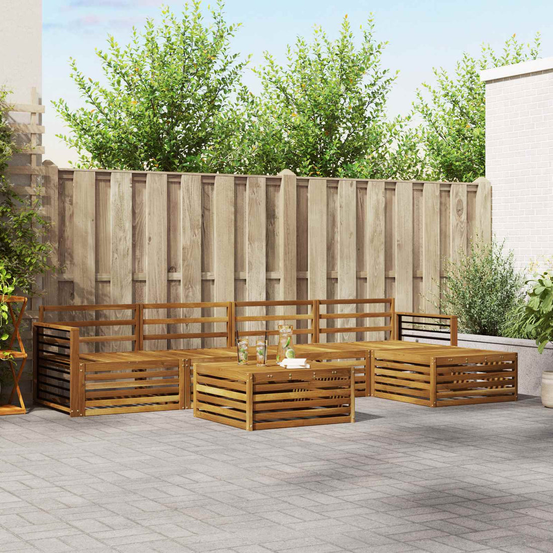 vidaXL Conjunto de sofás de exterior 6 uds. Natural