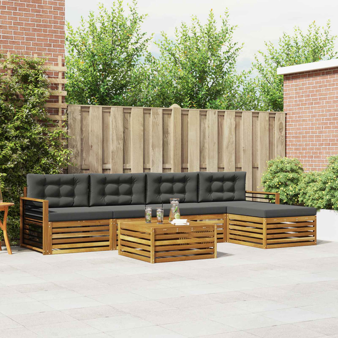 vidaXL Conjunto de sofás de exterior 6 uds. Natural y Antracita