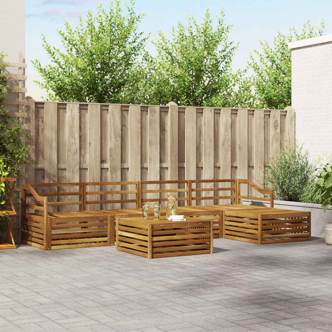 vidaXL Conjunto de sofás de exterior 6 uds. Natural