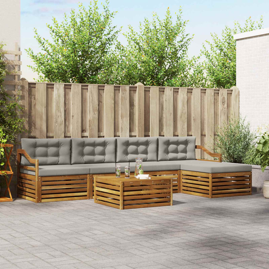 vidaXL Conjunto de sofás de exterior 6 uds. Gris Natural y Claro