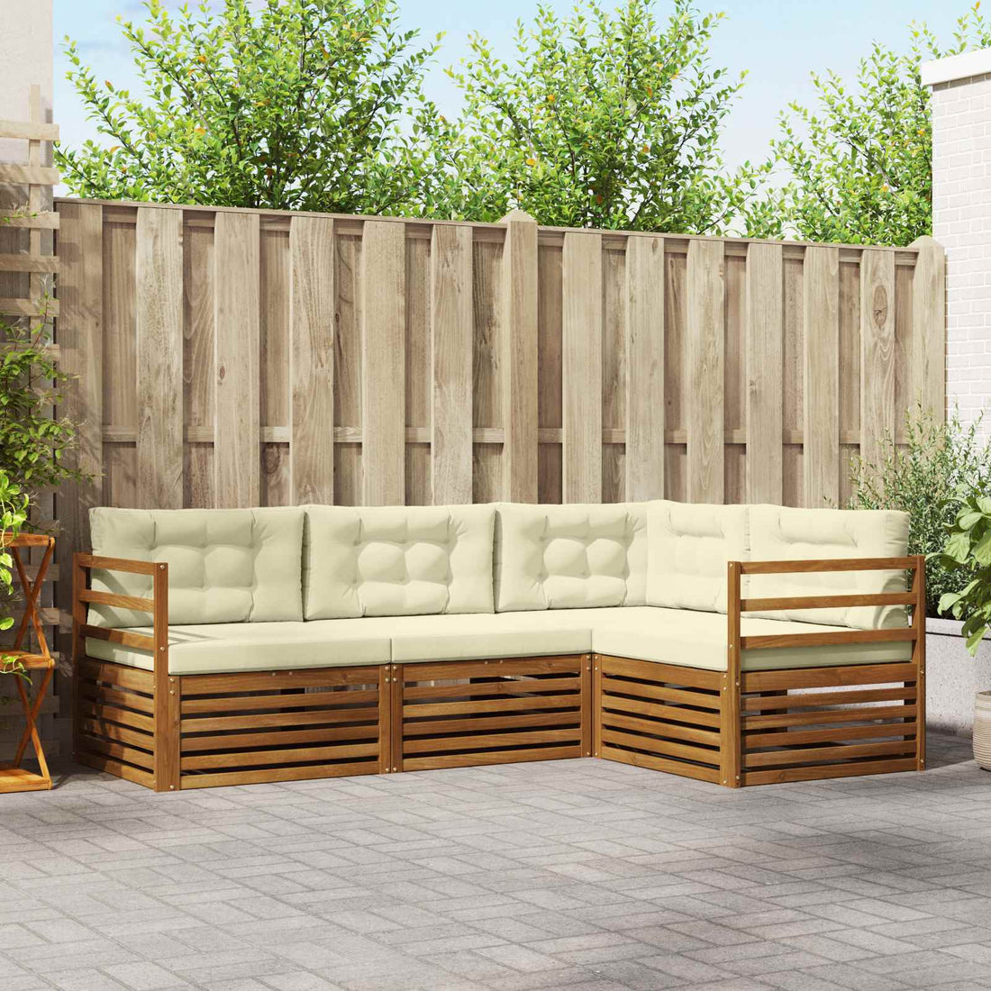 vidaXL Conjunto de sofás de exterior 4 uds. Natural y Crema