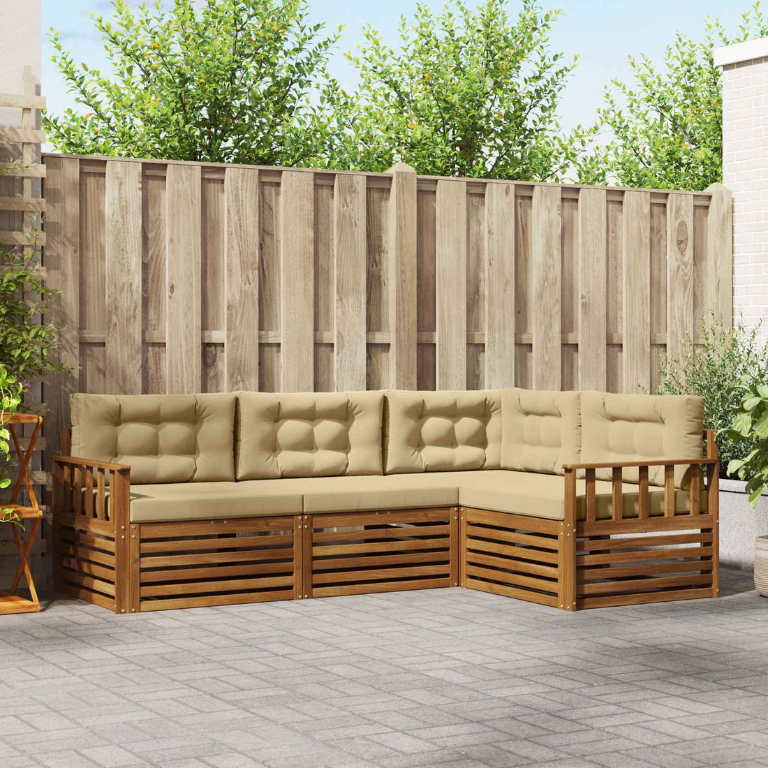 vidaXL Conjunto de sofás de exterior 4 uds. Natural y Beige